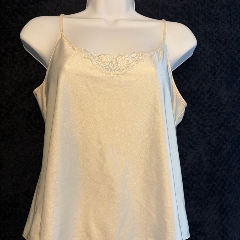 Vintage Cream Satin Camisole with Lace Detail